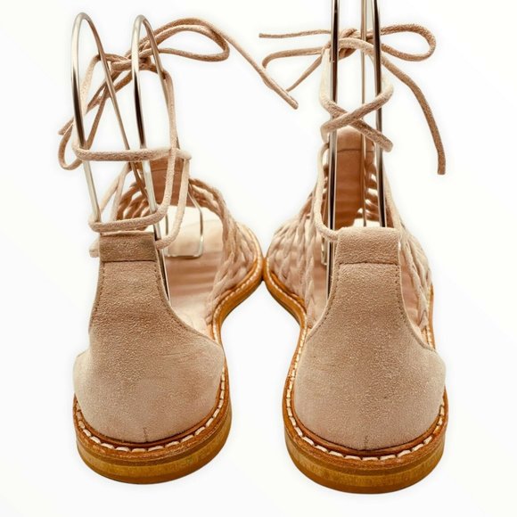 Right Bank Shoe Babe Sandals Pink Size 7.5 Women Suede Gladiator Flats Open Toe - Picture 5 of 6